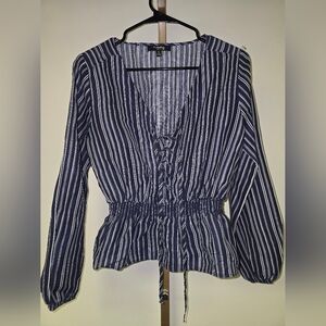 Trinchnology Navy and White Striped Blouse